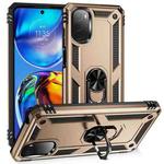 For Motorola Moto E32 4G Shockproof TPU + PC Phone Case with 360 Degree Rotating Holder(Gold)