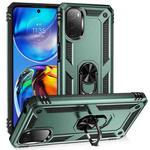 For Motorola Moto E32 4G Shockproof TPU + PC Phone Case with 360 Degree Rotating Holder(Dark Green)