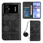For Xiaomi Poco M4 5G Crossbody Football Texture Magnetic PU Phone Case(Black)