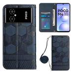 For Xiaomi Poco M4 5G Crossbody Football Texture Magnetic PU Phone Case(Dark Blue)