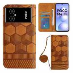 For Xiaomi Poco M4 5G Crossbody Football Texture Magnetic PU Phone Case(Khaki)