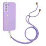 For Samsung Galaxy S22 5G Gilding Line TPU Phone Case with Strap(Light Purple)