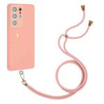 For Samsung Galaxy S21 Ultra 5G Gilding Line TPU Phone Case with Strap(Pink)