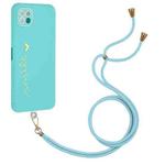 For Samsung Galaxy A22 5G / F42 5G / A22s 5G Gilding Line TPU Phone Case with Strap(Light Blue)