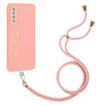 For Samsung Galaxy A70 Gilding Line TPU Phone Case with Strap(Pink)