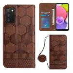 For Samsung Galaxy A03S 166.5mm EU Crossbody Football Texture Magnetic PU Phone Case(Brown)