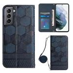 For Samsung Galaxy S21 5G Crossbody Football Texture Magnetic PU Phone Case(Dark Blue)