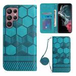 For Samsung Galaxy S22 Ultra 5G Crossbody Football Texture Magnetic PU Phone Case(Light Blue)