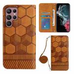 For Samsung Galaxy S22 Ultra 5G Crossbody Football Texture Magnetic PU Phone Case(Khaki)