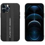 For iPhone 12 Pro Carbon Fiber Texture Plain Leather Phone Case(Black)