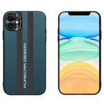 For iPhone 11 Carbon Fiber Texture Plain Leather Phone Case (Dark Green)