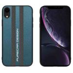 For iPhone XR Carbon Fiber Texture Plain Leather Phone Case(Dark Green)