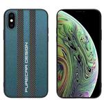 For iPhone XS Max Carbon Fiber Texture Plain Leather Phone Case(Dark Green)