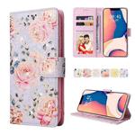 For iPhone 14 Plus Bronzing Painting RFID Leather Case (Pastoral Rose)