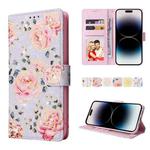 For iPhone 14 Pro Bronzing Painting RFID Leather Case(Pastoral Rose)