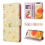 For iPhone 12 / 12 Pro Bronzing Painting RFID Leather Case(Yellow Daisy)
