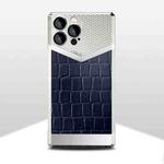 For iPhone 13 Crocodile Texture Electroplate Leather Phone Case(Silver+Dark Blue)