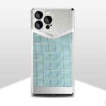 For iPhone 13 Pro Max Crocodile Texture Electroplate Leather Phone Case (Silver+Sky Blue)
