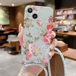For iPhone 14 Lanyard Small Floral TPU Phone Case (Mint Green)