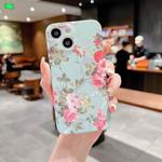 For iPhone 14 Plus Small Floral TPU Phone Case (Mint Green)