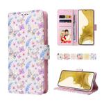 For Samsung Galaxy S22 Plus Bronzing Painting RFID Leather Case(Pansies)