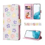 For Samsung Galaxy S22 Bronzing Painting RFID Leather Case(Bloosoming Flower)