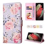 For Samsung Galaxy S21 Ultra Bronzing Painting RFID Leather Case(Pastoral Rose)