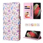 For Samsung Galaxy S21 Ultra Bronzing Painting RFID Leather Case(Pansies)