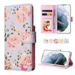For Samsung Galaxy S21 Plus Bronzing Painting RFID Leather Case(Pastoral Rose)