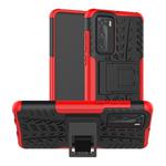 For Huawei P40 Tire Texture Shockproof TPU+PC Protective Case with Holder(Red)
