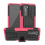 For Huawei P40 Pro / P40 Pro+ Tire Texture Shockproof TPU+PC Protective Case with Holder(Rose Red)