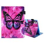 For iPad Pro 11 (2020) & (2018) Painted Pattern Tablet PC Protective Leather Case with Bracket & Card Slot & Photo Holder(Red Flower Pink Butterfly)