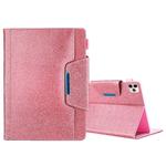 For iPad Pro 11 (2020) & (2018) Big Metal Button Business Tablet PC Protective Leather Case with Bracket & Card Slot & Photo Holder & Wallet(Pink)