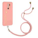 For Xiaomi Redmi 9 Prime / Poco M2 Gilding Line TPU Phone Case with Strap(Pink)