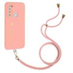 For Xiaomi Redmi Note 8 / Note 8 2021 Gilding Line TPU Phone Case with Strap(Pink)
