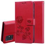 For Galaxy A51 Rose Embossed Horizontal Flip PU Leather Case with Holder & Card Slots & Wallet(Red)