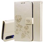 For Xiaomi Mi A3 Rose Embossed Horizontal Flip PU Leather Case with Holder & Card Slots & Wallet(Gold)