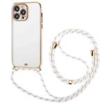 For iPhone 14 Pro Electroplated Two-color TPU Phone Case with Lanyard(White)