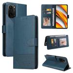For Xiaomi Poco F3 GQUTROBE Skin Feel Magnetic Leather Phone Case(Blue)