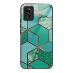 For OnePlus Ace Abstract Marble Pattern Glass Protective Case(Rhombus Green)