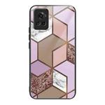 For OnePlus Ace Abstract Marble Pattern Glass Protective Case(Rhombus Orange Purple)