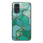 For Xiaomi Redmi Note 11 4G Abstract Marble Pattern Glass Protective Case(Rhombus Green)