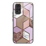 For Xiaomi Redmi Note 11 4G Abstract Marble Pattern Glass Protective Case(Rhombus Orange Purple)