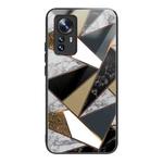 For Xiaomi 12 Pro Abstract Marble Pattern Glass Protective Case(Rhombus Golden)