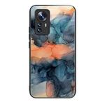 For Xiaomi 12 Pro Abstract Marble Pattern Glass Protective Case(Abstract Blue)