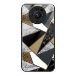 For Xiaomi 12S Ultra Abstract Marble Pattern Glass Protective Case(Rhombus Golden)