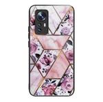 For Xiaomi 12X Abstract Marble Pattern Glass Protective Case(Rhombus Rose)