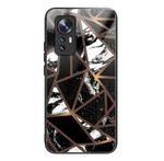 For Xiaomi 12X Abstract Marble Pattern Glass Protective Case(Rhombus Black)