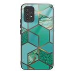 For Samsung Galaxy A33 5G Abstract Marble Pattern Glass Protective Case(Rhombus Green)