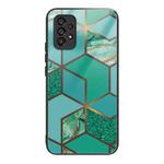 For Samsung Galaxy A53 5G Abstract Marble Pattern Glass Protective Case(Rhombus Green)